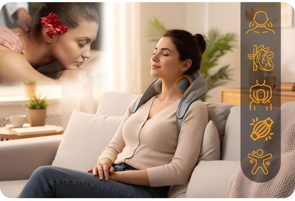 Neo-Sport NS-505 bevielis shiatsu masažuoklis nugarai, kaklui ir sprandui, 3 režimai, šildymas