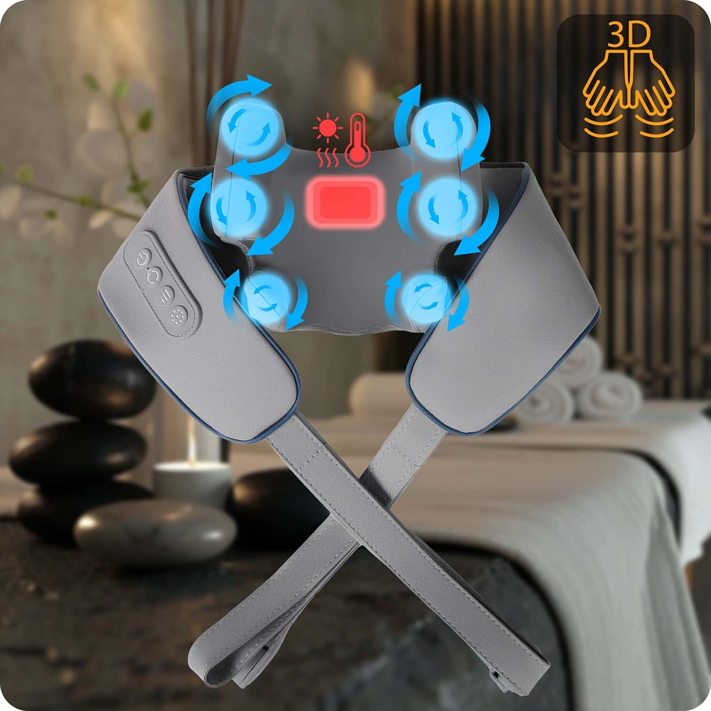 Neo-Sport NS-505 bevielis shiatsu masažuoklis nugarai, kaklui ir sprandui, 3 režimai, šildymas