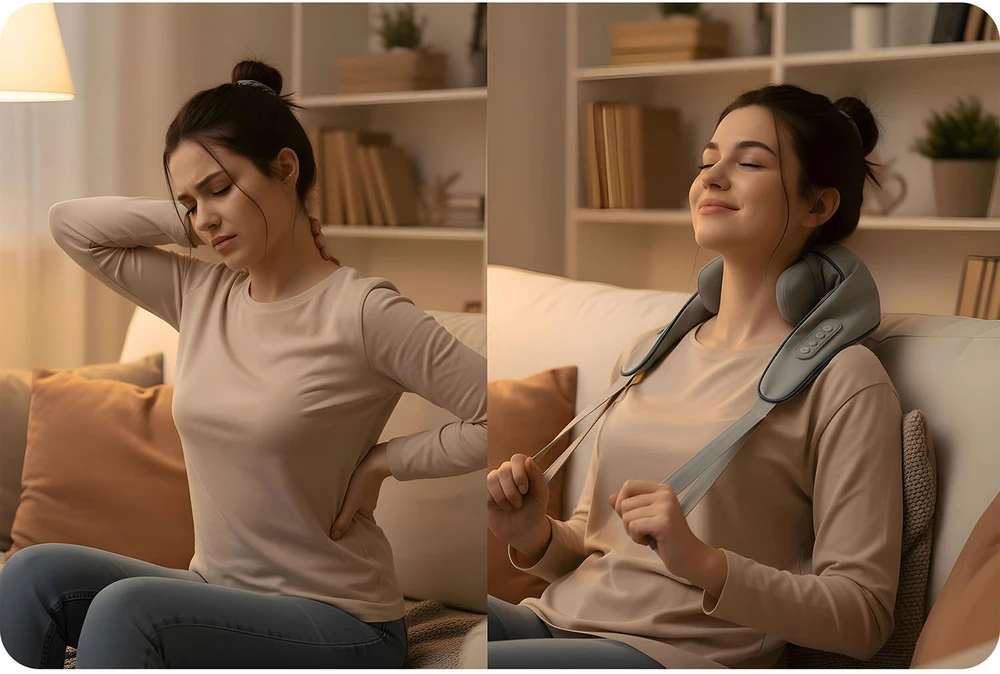 Neo-Sport NS-505 bevielis shiatsu masažuoklis nugarai, kaklui ir sprandui, 3 režimai, šildymas