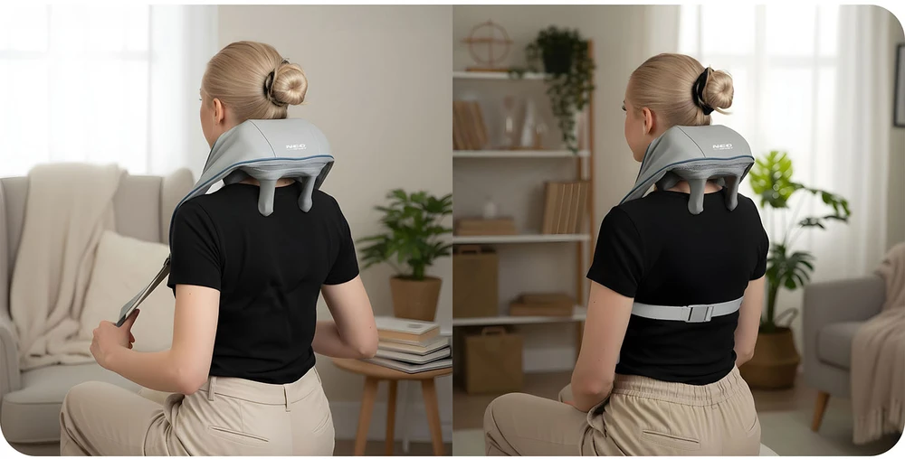 Neo-Sport NS-505 bevielis shiatsu masažuoklis nugarai, kaklui ir sprandui, 3 režimai, šildymas
