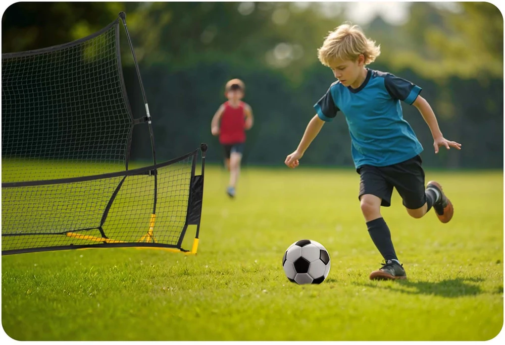 Neo-Sport Futbolo atmušėjo tinklas, 210 x 120 x 35 cm, treniruočių atmušėjas futbolui, atmušėjo tinklas futbolo treniruotėms, dvipusis atmušėjas, nešiojamas futbolo atmušėjas