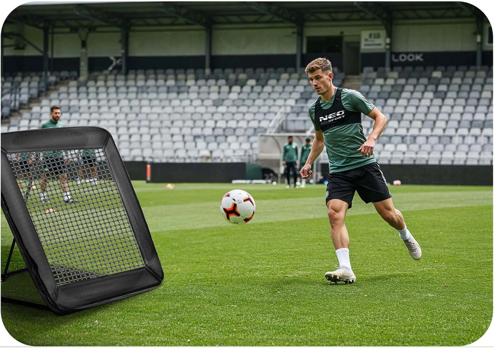 Neo-Sport Futbolo atmušėjo tinklas, treniruočių vartai futbolui, 122 x 120 cm, nešiojama futbolo treniruočių įranga, futbolo treniruočių pagalbinė priemonė
