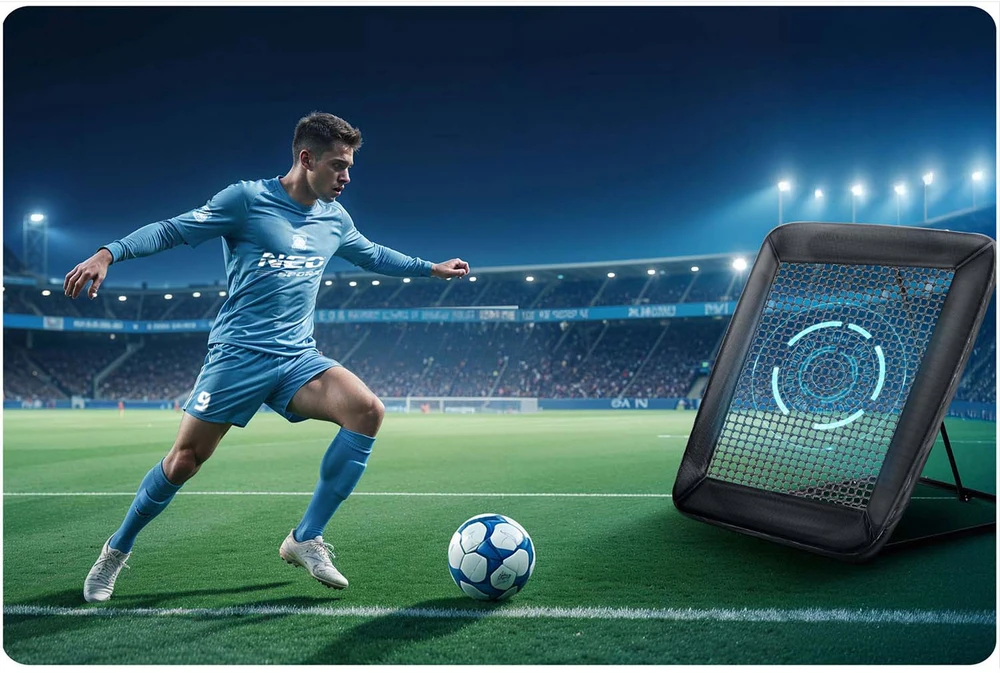 Neo-Sport Futbolo atmušėjo tinklas, treniruočių vartai futbolui, 122 x 120 cm, nešiojama futbolo treniruočių įranga, futbolo treniruočių pagalbinė priemonė