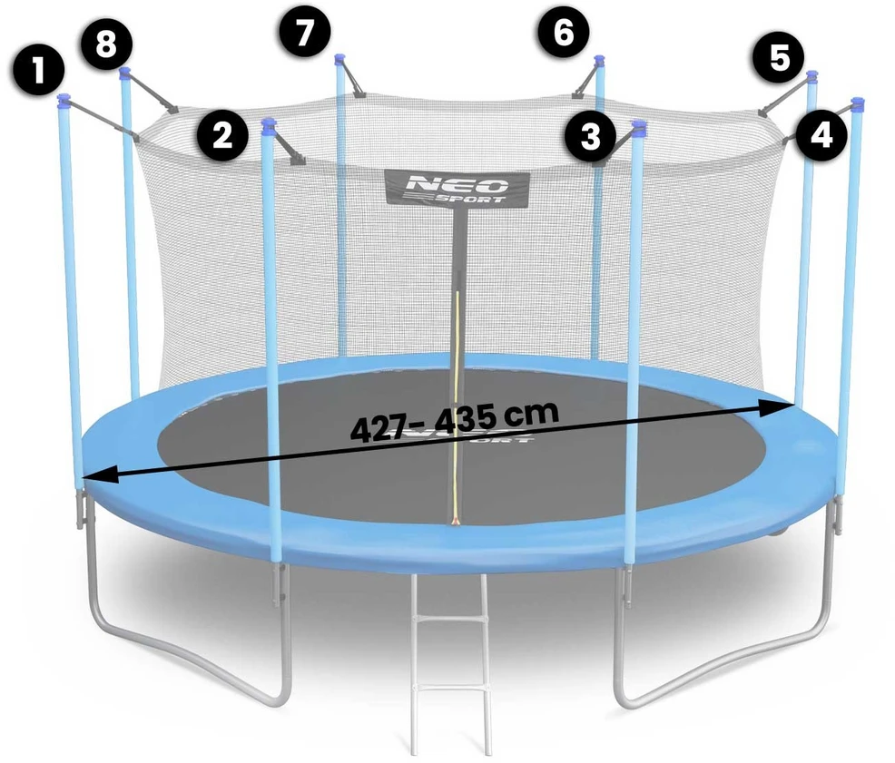 Neo-Sport vidinė tinklinė apsauga batutui 435 cm (14 pėdų)
