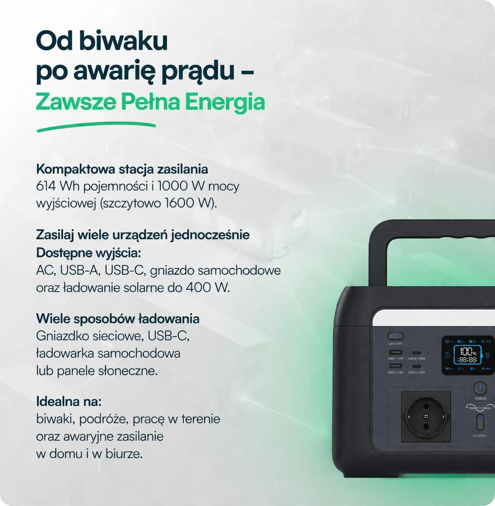 Nešiojama energijos saugykla V-TAC 1000W 1024Wh LiFePO4