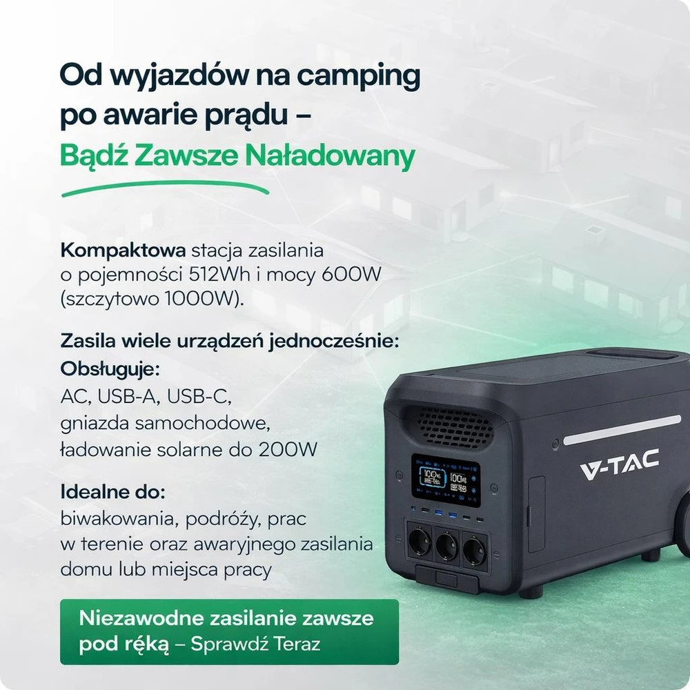 Nešiojama energijos saugykla V-TAC 600W 512Wh LiFePO4