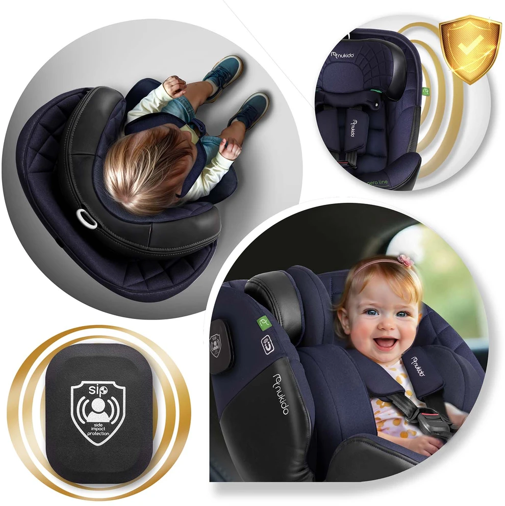 „Nukido Aero Line“ automobilinė kėdutė, juoda/tamsiai mėlyna, 0-36 kg, ISOFIX