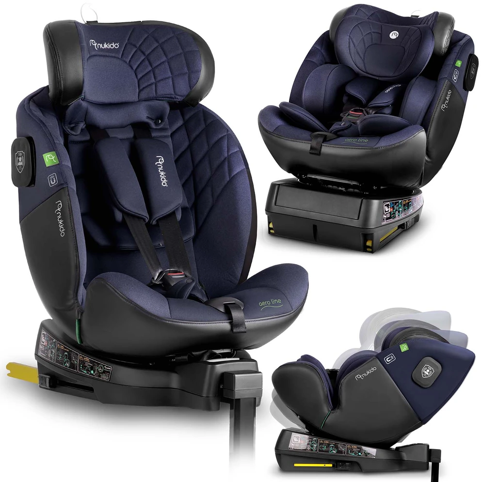 „Nukido Aero Line“ automobilinė kėdutė, juoda/tamsiai mėlyna, 0-36 kg, ISOFIX