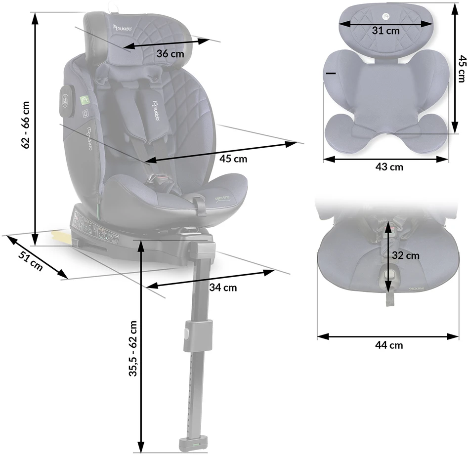 „Nukido Aero Line“ automobilinė kėdutė, juoda/tamsiai mėlyna, 0-36 kg, ISOFIX