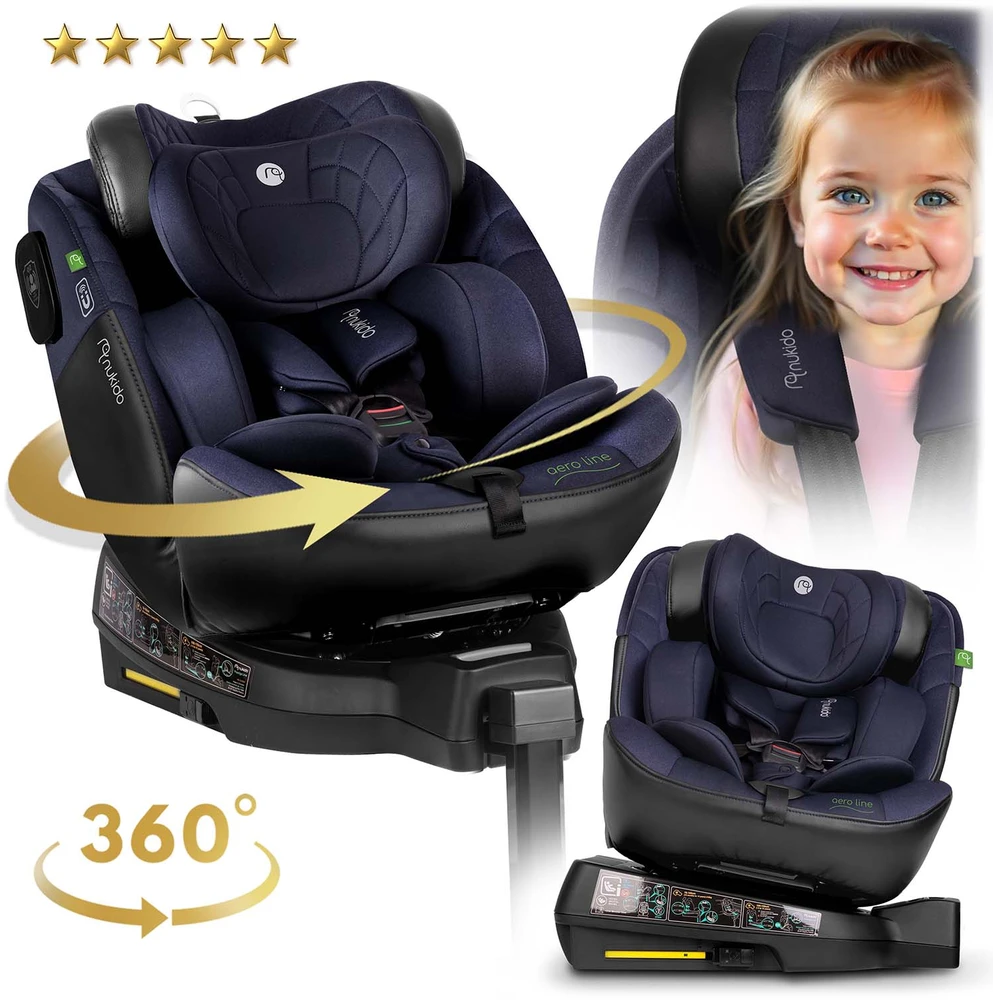 „Nukido Aero Line“ automobilinė kėdutė, juoda/tamsiai mėlyna, 0-36 kg, ISOFIX