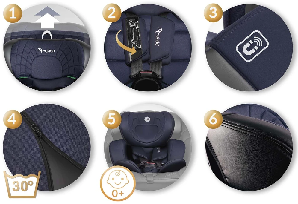 „Nukido Aero Line“ automobilinė kėdutė, juoda/tamsiai mėlyna, 0-36 kg, ISOFIX