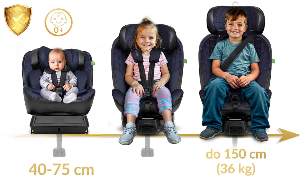 „Nukido Aero Line“ automobilinė kėdutė, juoda/tamsiai mėlyna, 0-36 kg, ISOFIX