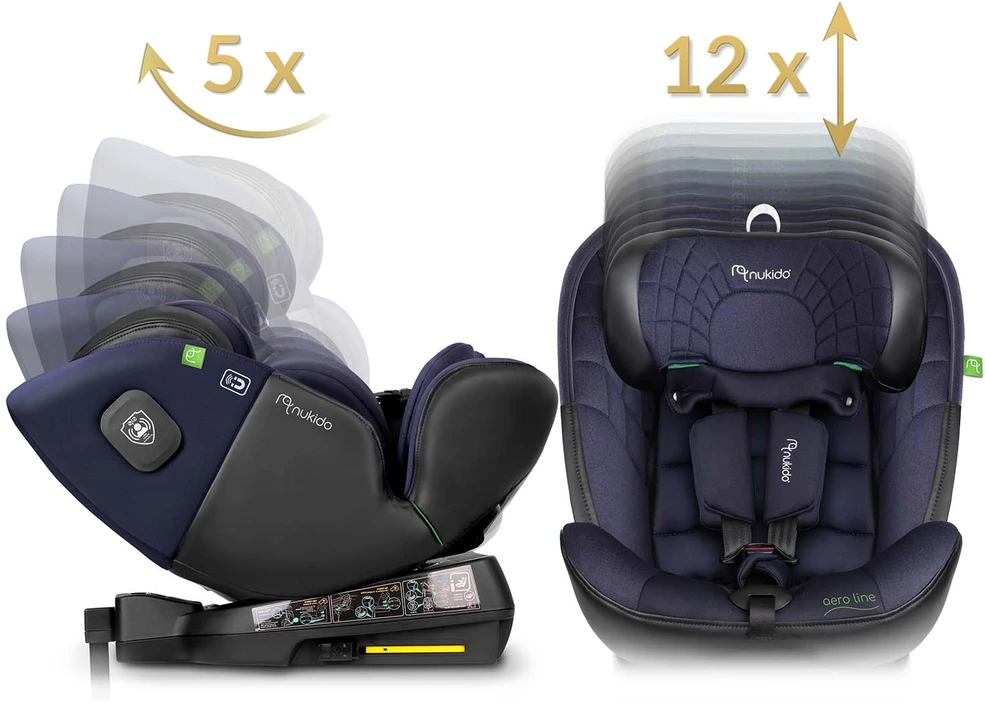„Nukido Aero Line“ automobilinė kėdutė, juoda/tamsiai mėlyna, 0-36 kg, ISOFIX