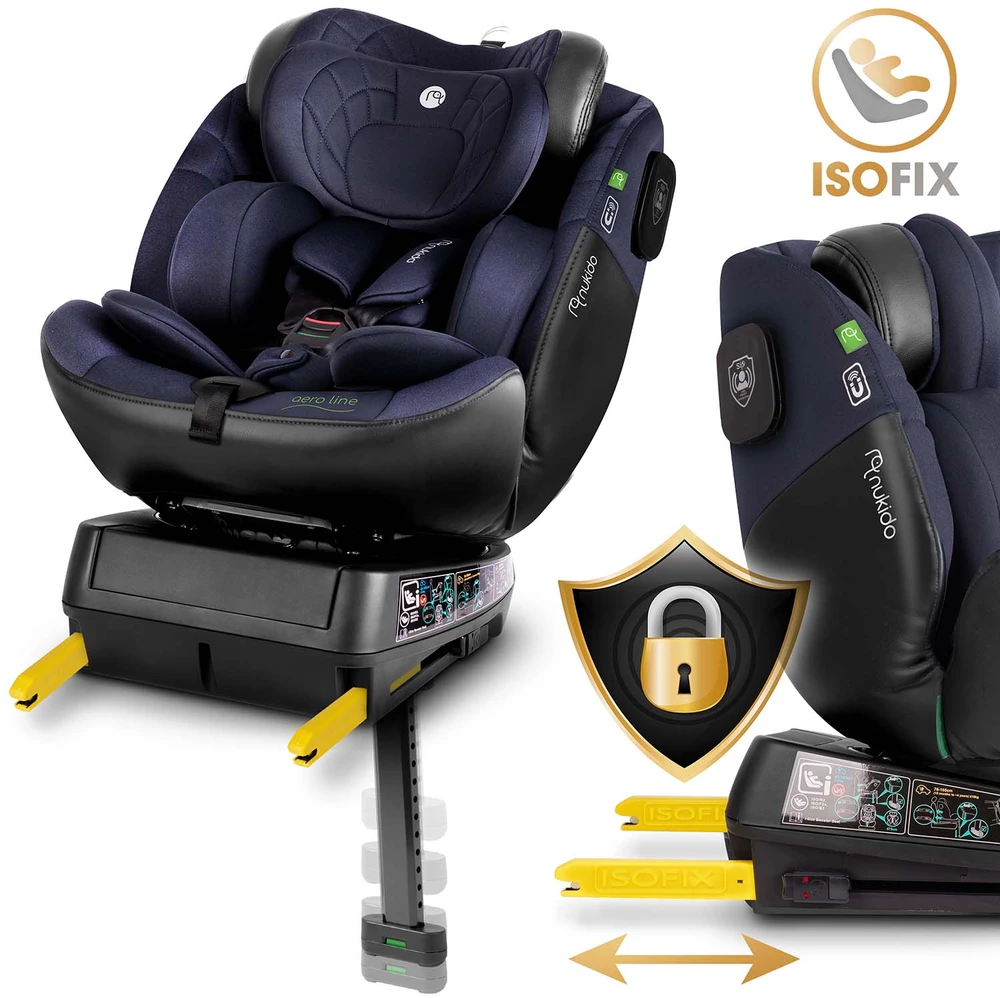 „Nukido Aero Line“ automobilinė kėdutė, juoda/tamsiai mėlyna, 0-36 kg, ISOFIX