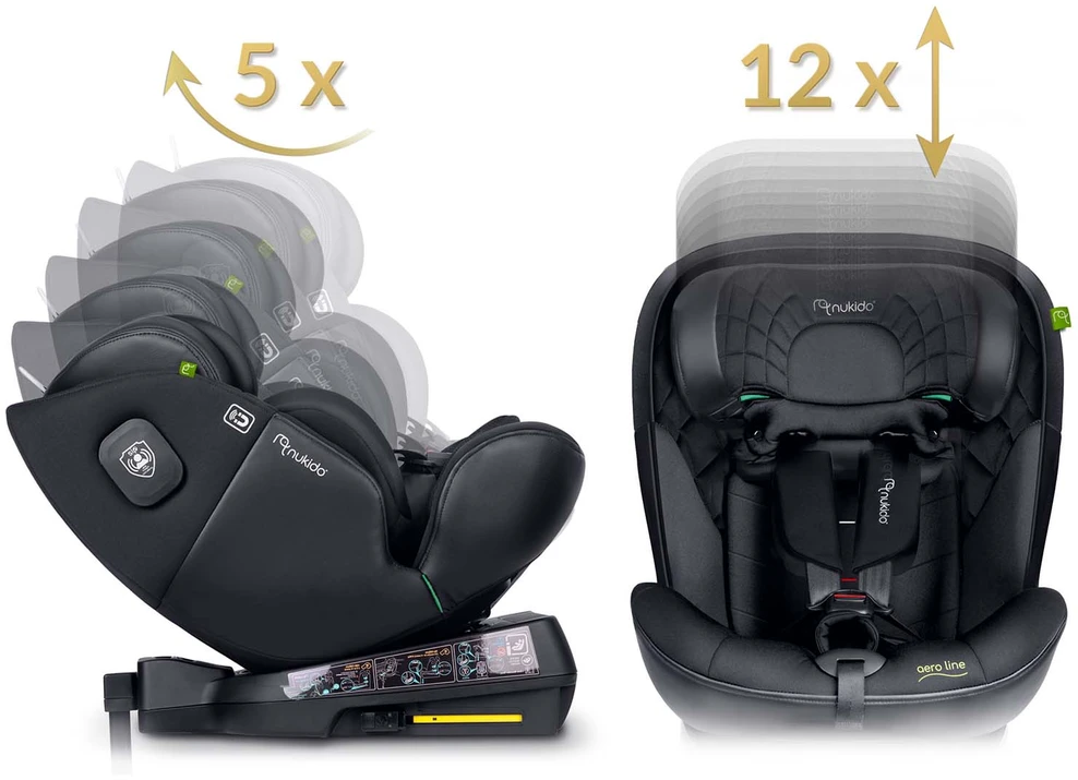 Nukido Aero Line autokėdutė juoda 0-36kg ISOFIX