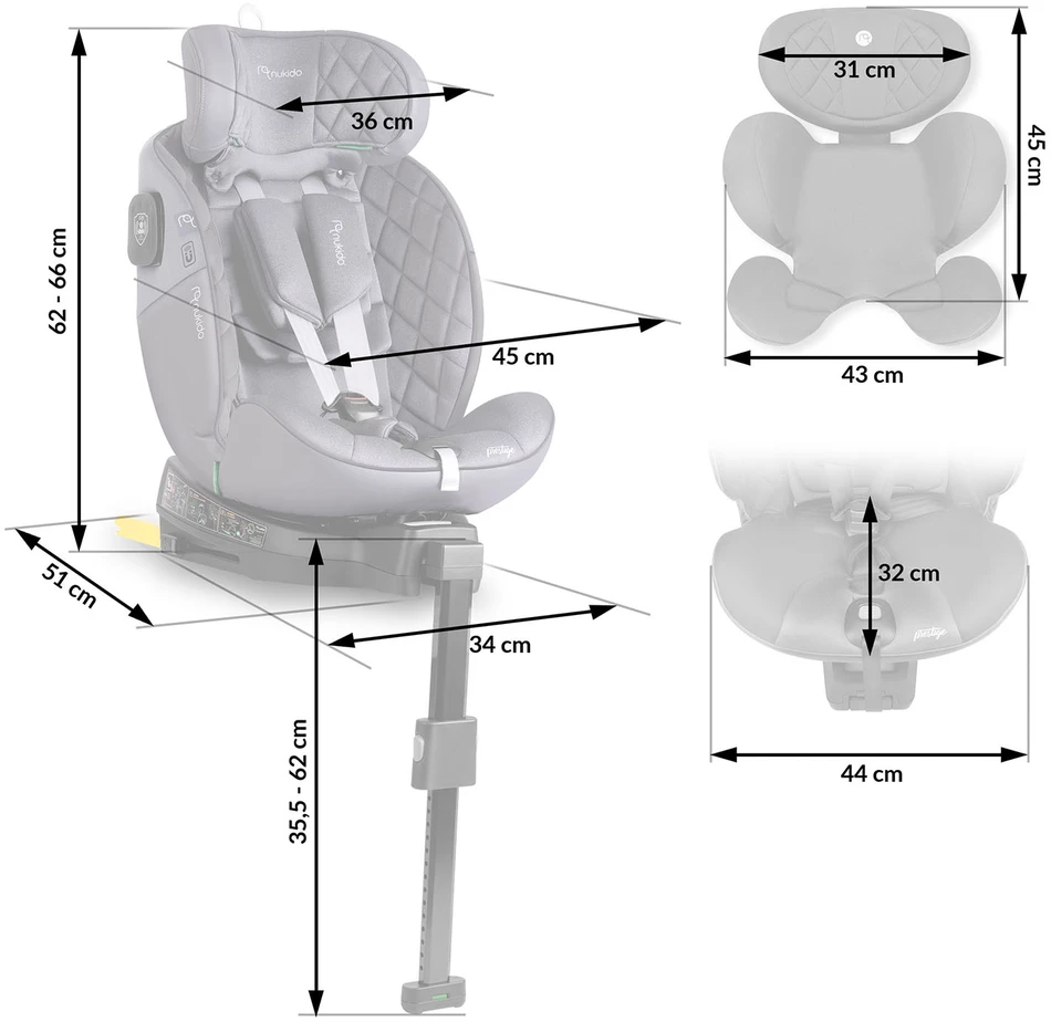 „Nukido Prestige Line“ automobilinė kėdutė, pilka, 0-36 kg, ISOFIX