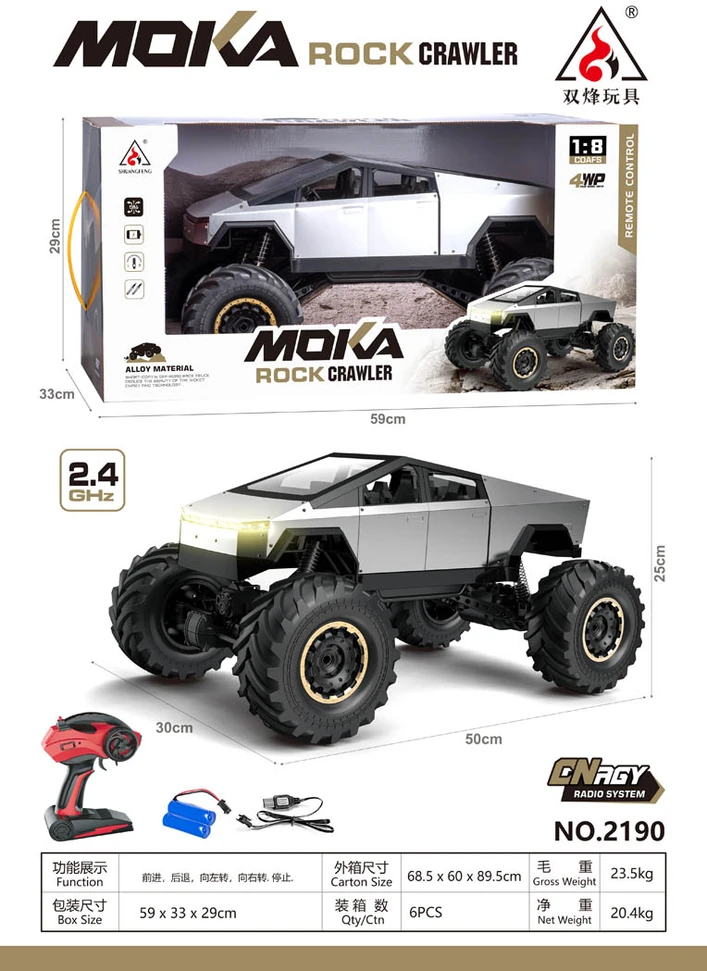 Nuotoliniu būdu valdomas 1:8 mastelio visureigis Rock Crawler sidabrinis