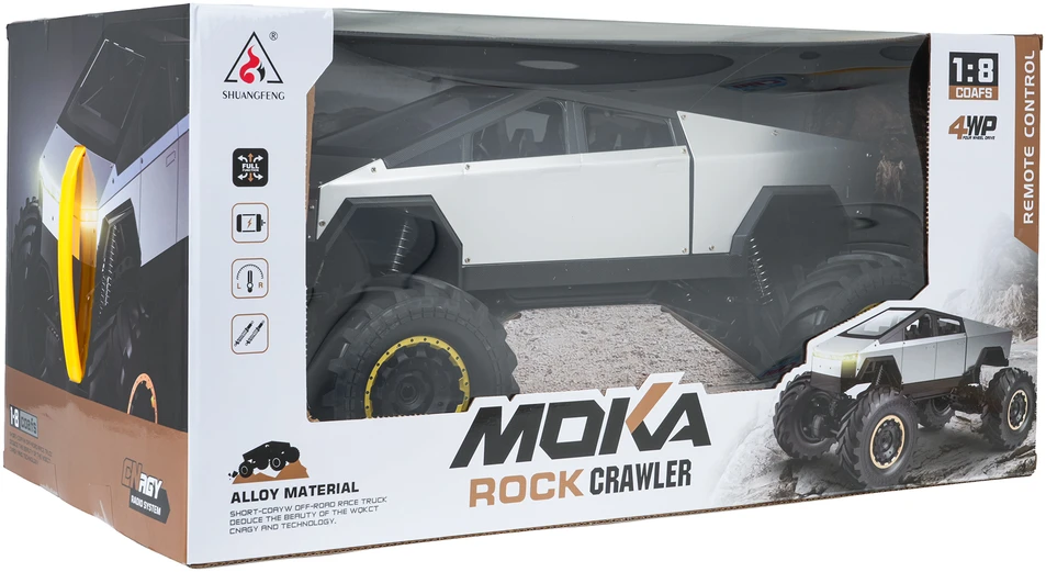 Nuotoliniu būdu valdomas 1:8 mastelio visureigis Rock Crawler sidabrinis