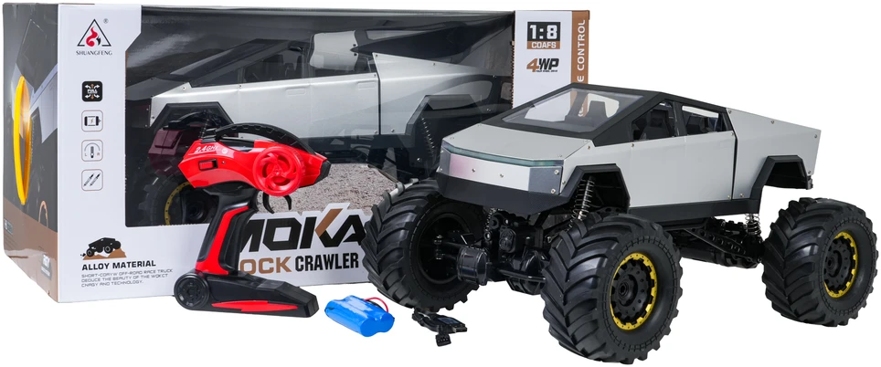 Nuotoliniu būdu valdomas 1:8 mastelio visureigis Rock Crawler sidabrinis