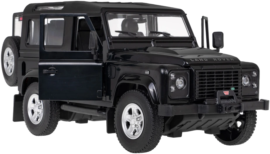Land Rover Defender juoda RASTAR modelis 1:14 Zdalnie sterowanie auto + Pilot 2,4 GHz + Ręcznie otwierane drzwi