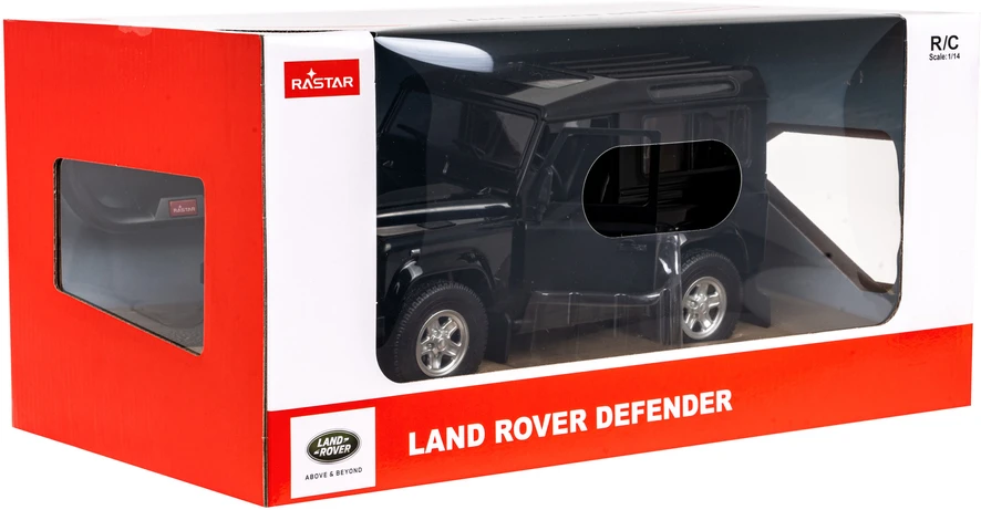 Land Rover Defender juoda RASTAR modelis 1:14 Zdalnie sterowanie auto + Pilot 2,4 GHz + Ręcznie otwierane drzwi
