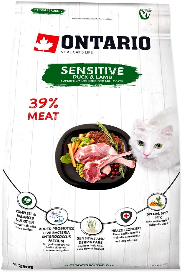 Ontario Cat Sensitive/Derma 2kg (Jautrioms)