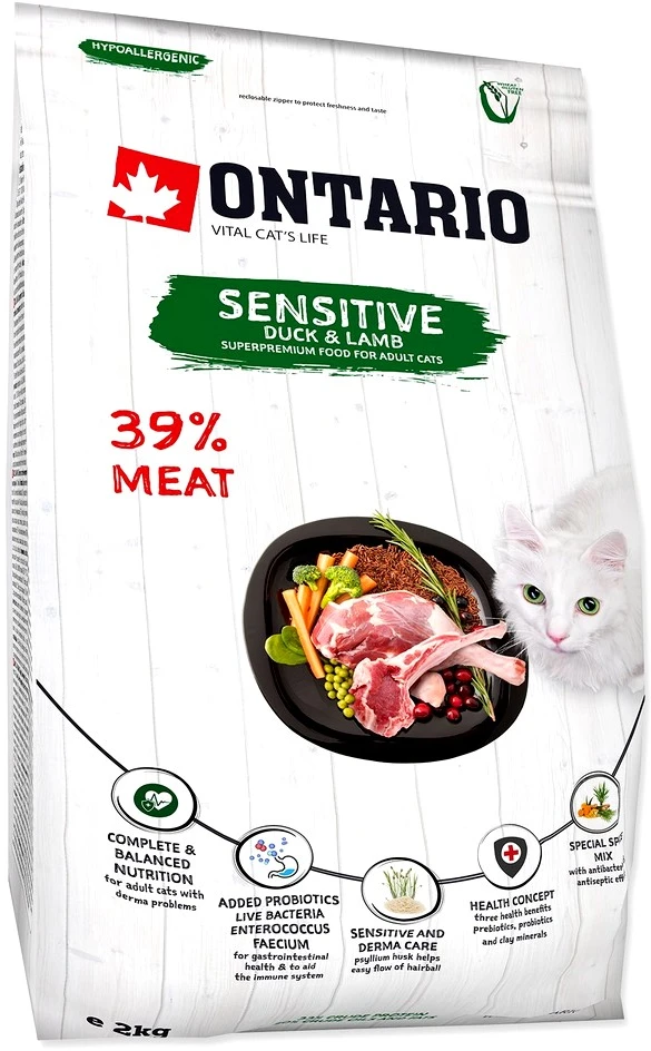 Ontario Cat Sensitive/Derma 2kg (Jautrioms)