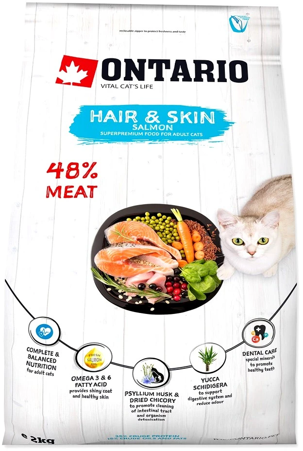 Ontario Cat Hair & Skin 2kg (Kailiui ir odai)