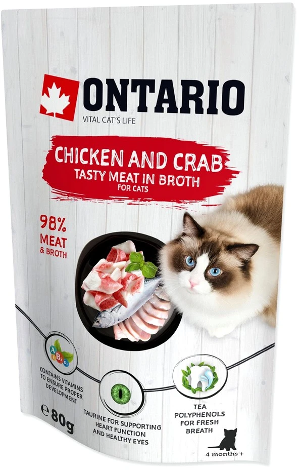 ONTARIO katės maistas su vištiena ir krabais, 80 g