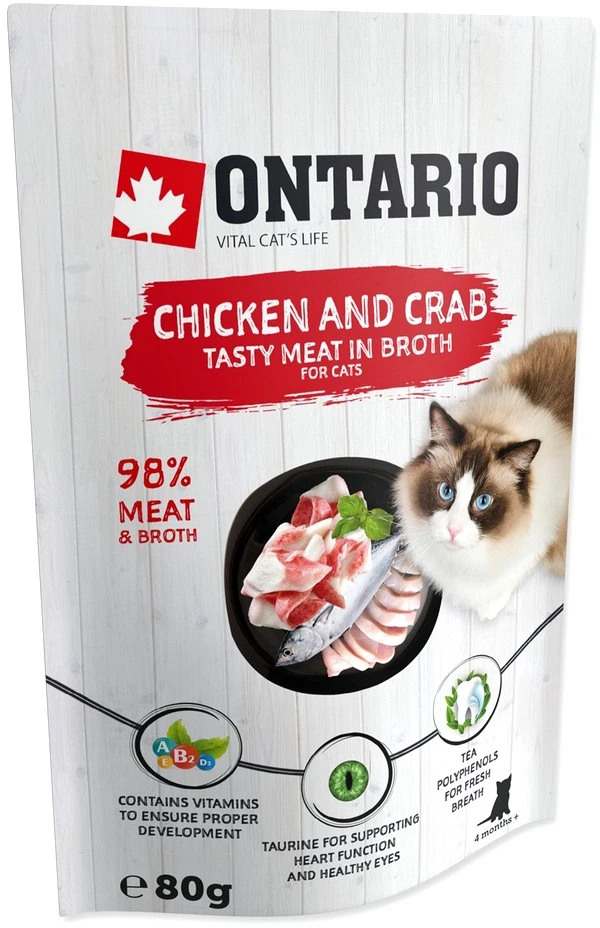 ONTARIO katės maistas su vištiena ir krabais, 80 g