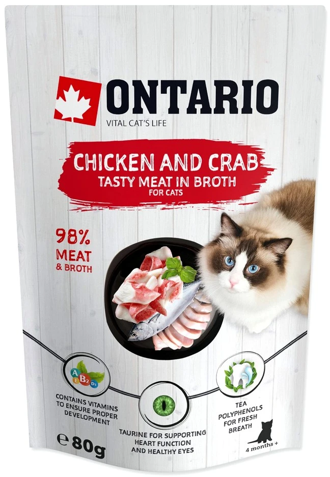 ONTARIO katės maistas su vištiena ir krabais, 80 g