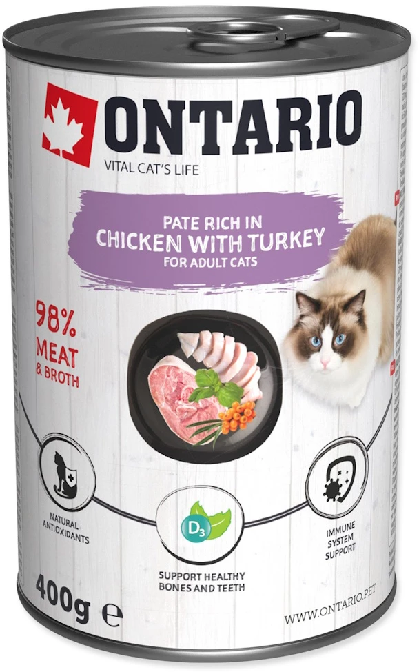 Ontario Cat Can vištiena with kalakutiena and Sea Buckthorn 400g (Vištiena su kalakutiena ir šaltalankiu)