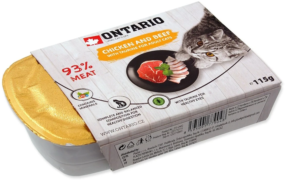 ONTARIO konservai katėms, vištiena, jautiena, 115 g