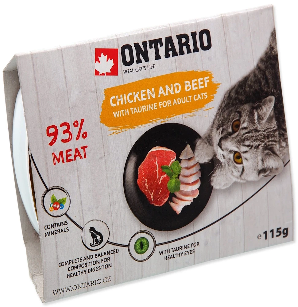 ONTARIO konservai katėms, vištiena, jautiena, 115 g
