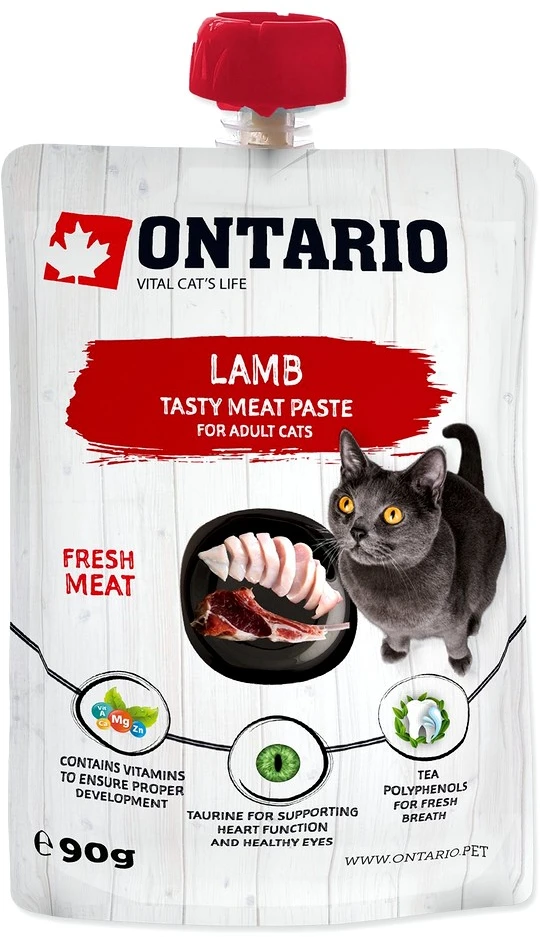 Ontario kačių ėriena šviežia mėsa 90 g (makaronai)