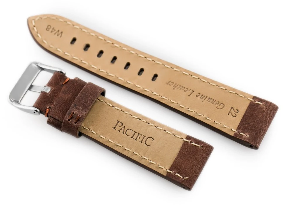 Pacific Laikrodis su odiniu dirželiu W48 - PREMIUM - tamsiai rudos spalvos II - 20 mm