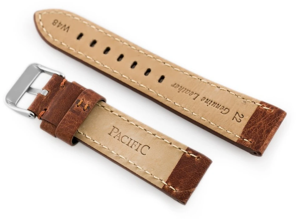 Pacific Laikrodis su odiniu dirželiu W48 - PREMIUM - tamsiai rudos spalvos I - 24 mm