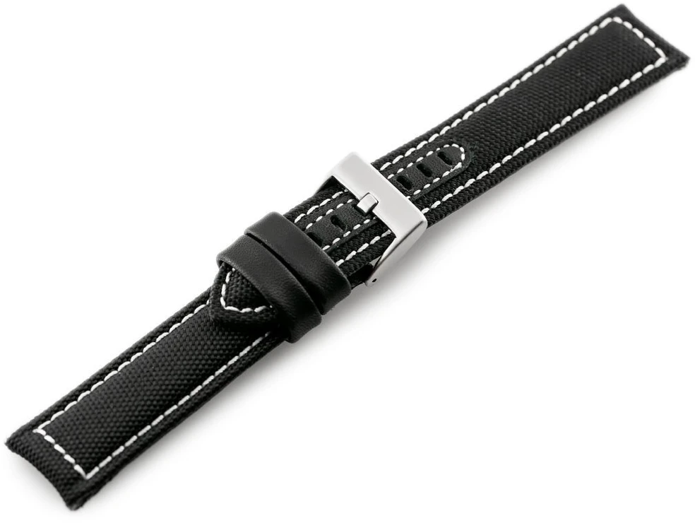 Pacific W34 odinis laikrodžio dirželis – PREMIUM – juodas/baltas – 22 mm