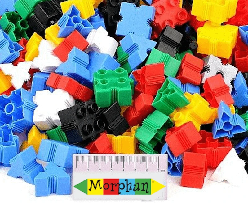 Papildomas Morphun Junior konstruktoriaus rinkinys su trikampiais ir kvadratiniais kaladėlėmis, vaikams nuo 3 metų, spalvotas