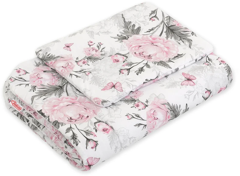 Bobono Patalynės komplektas kūdikiui su rožiniais bijūnais 75x100cm Newborn