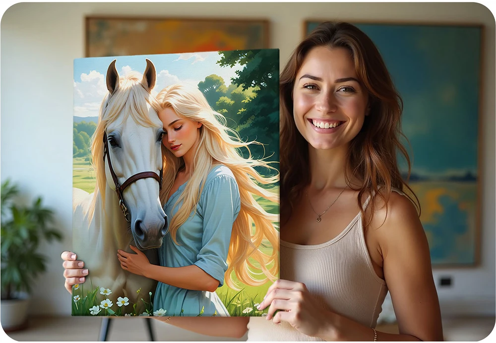 Paveikslas tapybai pagal skaičius 40x50 cm Massido Moters su arkliu portretas