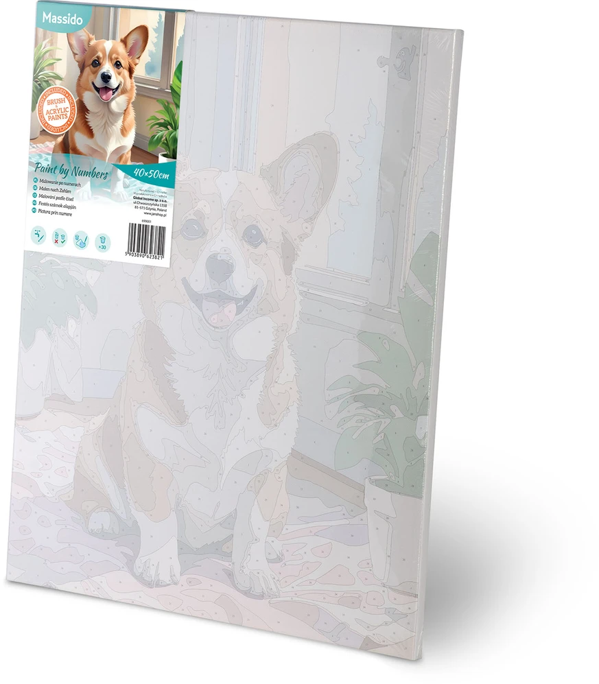 Paveikslas tapybai pagal skaičius 40x50 cm Massido Corgi šuo