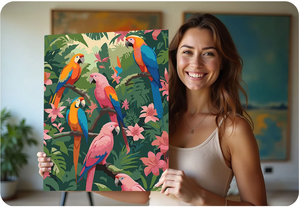 Paveikslas tapybai pagal skaičius 40x50 cm Massido Papūgos