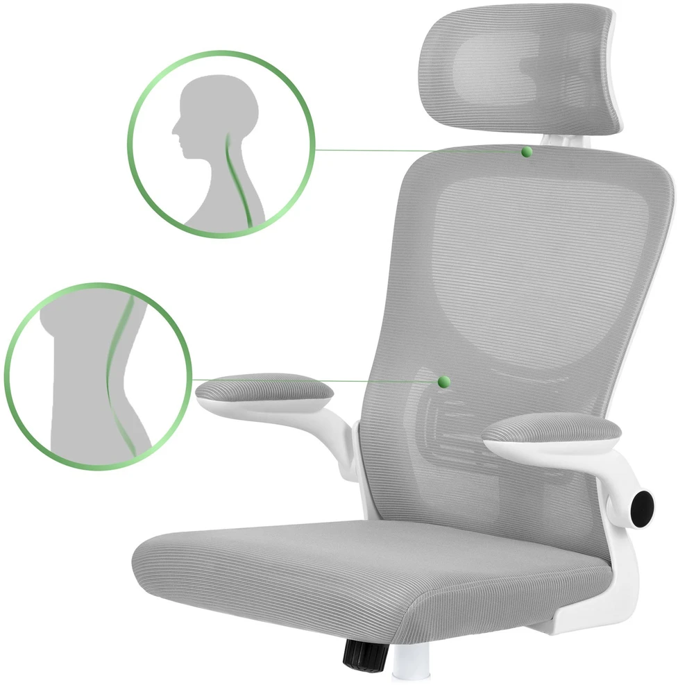 Sofotel Biuro kėdė su tinklelio atlošu, reguliuojamu aukščiu, ergonomišku dizainu, pakreipimo mechanizmu, pilka darbo kėdė