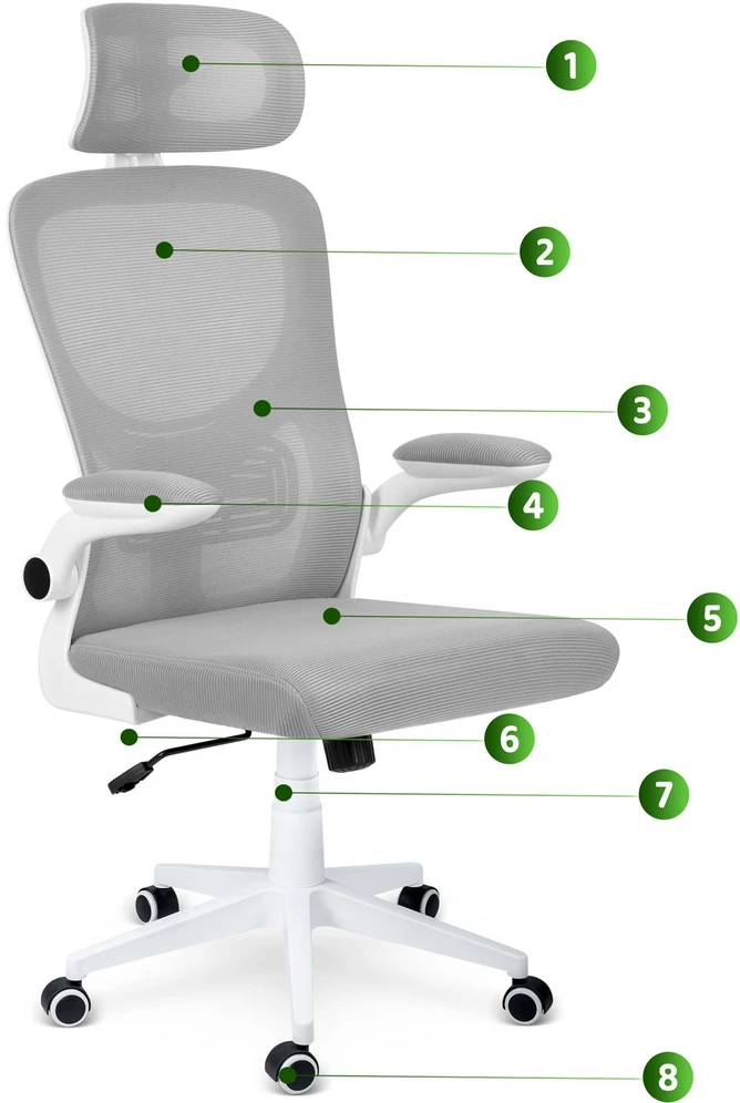 Sofotel Biuro kėdė su tinklelio atlošu, reguliuojamu aukščiu, ergonomišku dizainu, pakreipimo mechanizmu, pilka darbo kėdė