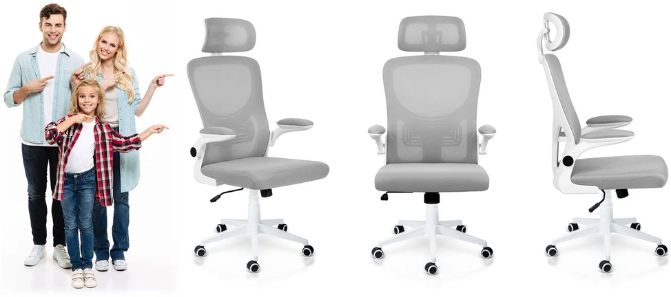 Sofotel Biuro kėdė su tinklelio atlošu, reguliuojamu aukščiu, ergonomišku dizainu, pakreipimo mechanizmu, pilka darbo kėdė