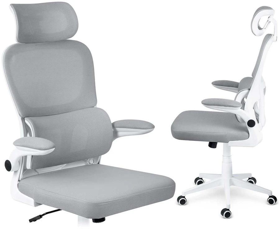 Sofotel Biuro kėdė su tinklelio atlošu, reguliuojamu aukščiu, supimo funkcija, ergonomišku dizainu, patogiu sėdėjimu, pilka biuro kėdė