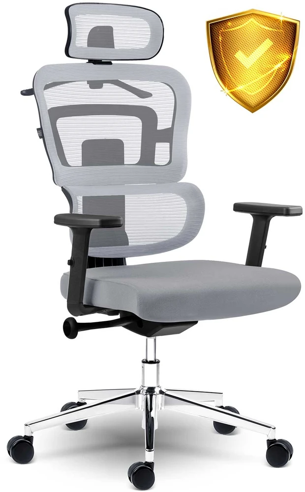 Sofotel Biuro kėdė su tinklelio atlošu, ergonomiško dizaino, reguliuojamo aukščio, pilka darbo kėdė, supimo funkcija, patogi kompiuterio kėdė