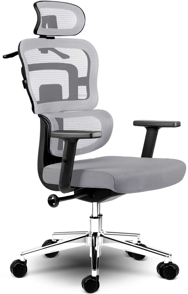 Sofotel Biuro kėdė su tinklelio atlošu, ergonomiško dizaino, reguliuojamo aukščio, pilka darbo kėdė, supimo funkcija, patogi kompiuterio kėdė