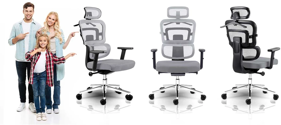 Sofotel Biuro kėdė su tinklelio atlošu, ergonomiško dizaino, reguliuojamo aukščio, pilka darbo kėdė, supimo funkcija, patogi kompiuterio kėdė